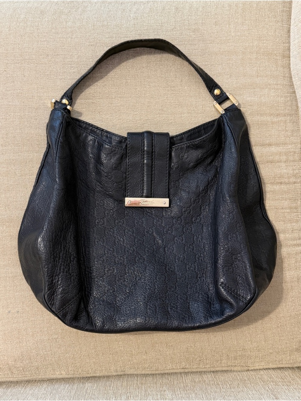 Gucci Black Leather Large Hobo bag with Gold Hardware